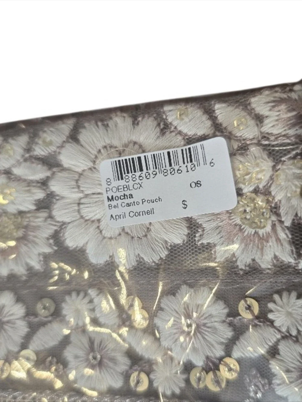 April Cornell Bel Canto Embroidered Mocha Pouch NWT